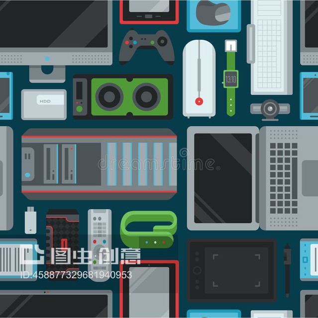 电子小工具技术设备计算机数字网络无缝模式背景矢量插图Electronic gadgets technology devices computer digital network seamless pattern background vector illustration