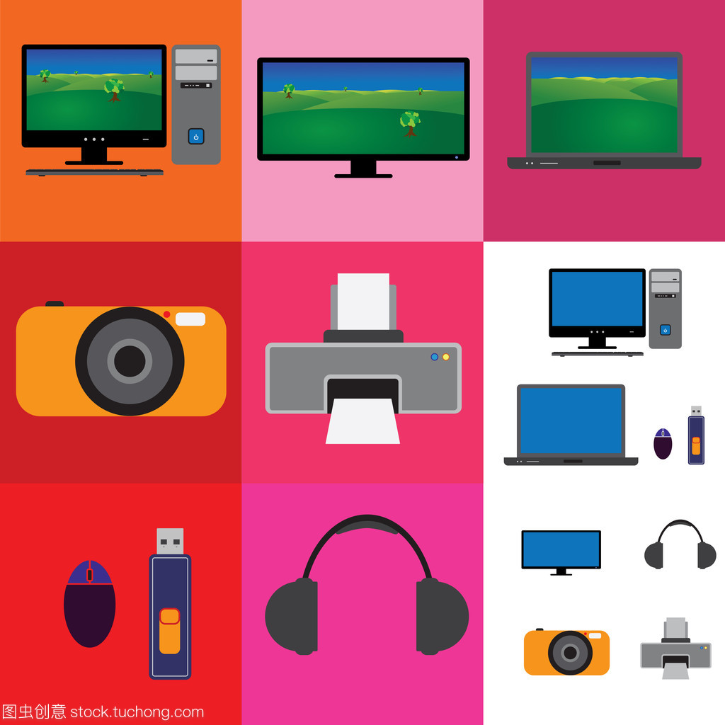 电子小工具拼贴画 电视、电脑与摄像机的创意融合